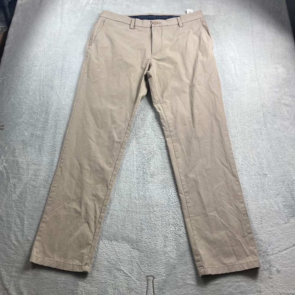 Vineyard Vines On The Go Pant Mens 35x32 Tan Khaki Performance Chino Stretch